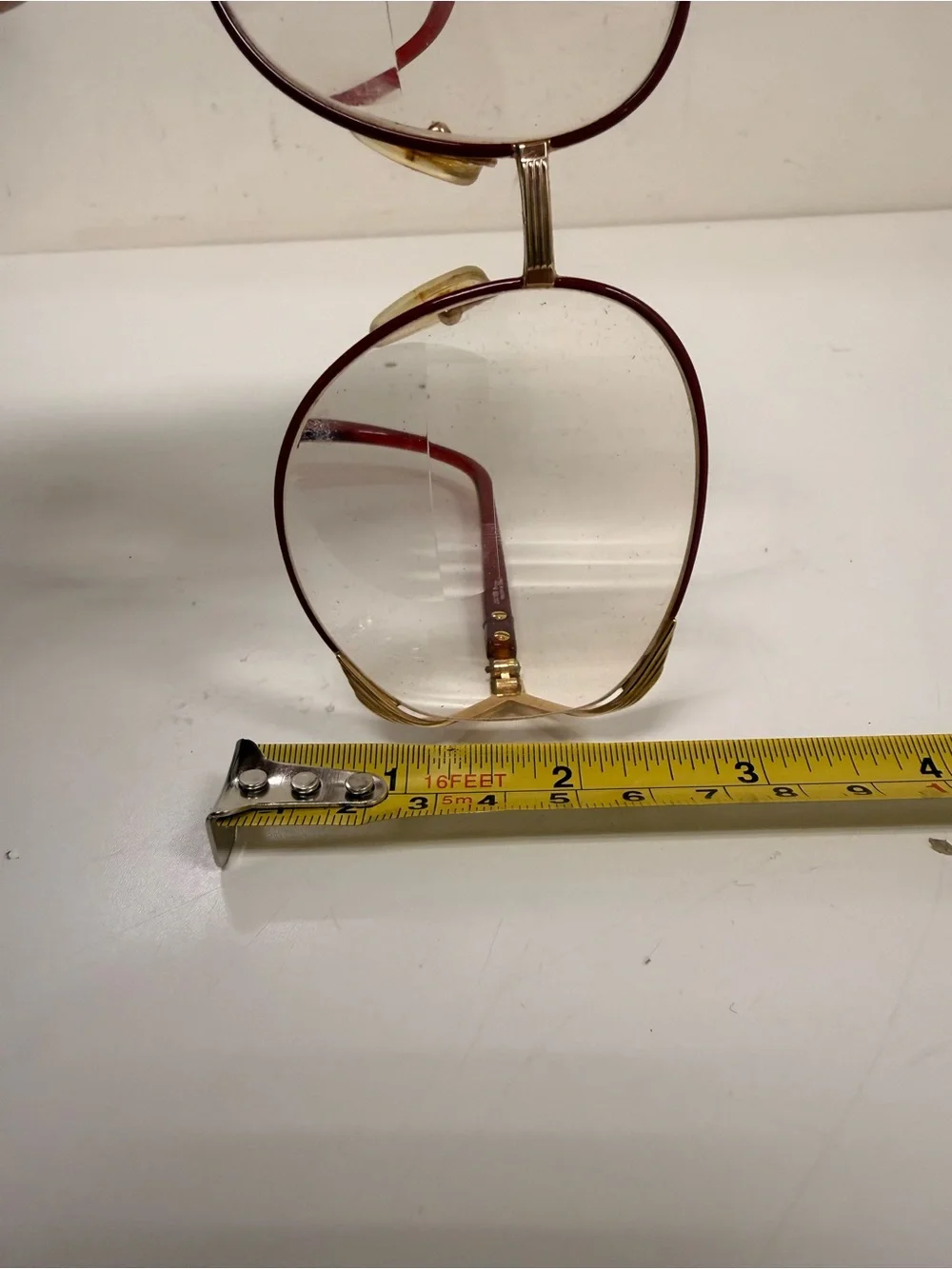 Vintage 70’s Large Christian Dior Gold Frame Glasses with Red Temples